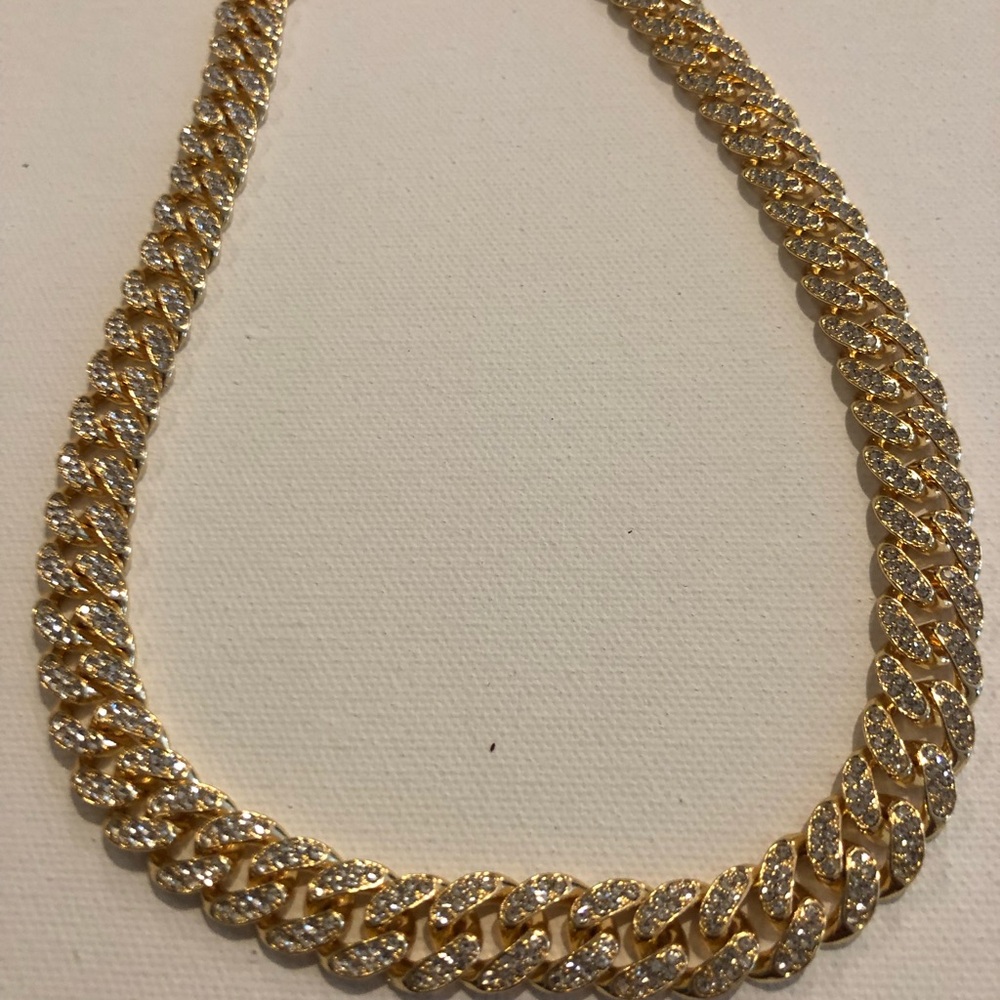 Gold-Tone Pave Cuban Link Necklace
